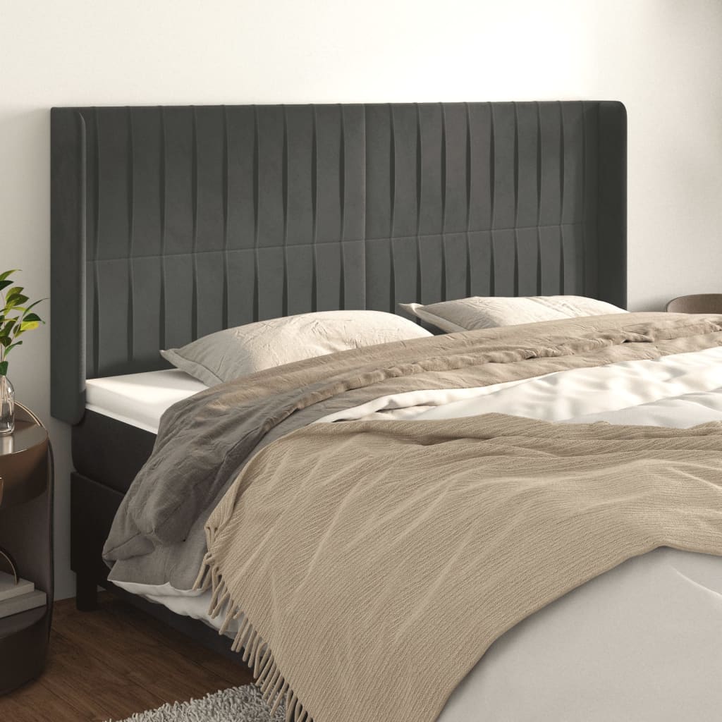 vidaXL Kopfteil mit Ohren Dunkelgrau 203x16x118/128 cm Samt