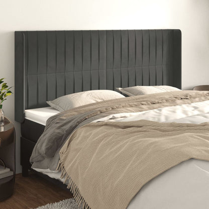 vidaXL Kopfteil mit Ohren Dunkelgrau 203x16x118/128 cm Samt