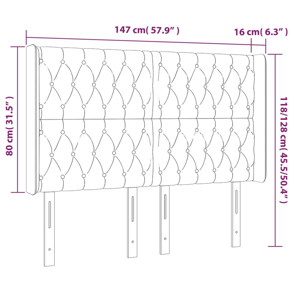vidaXL Kopfteil mit Ohren Hellgrau 147x16x118/128 cm Stoff