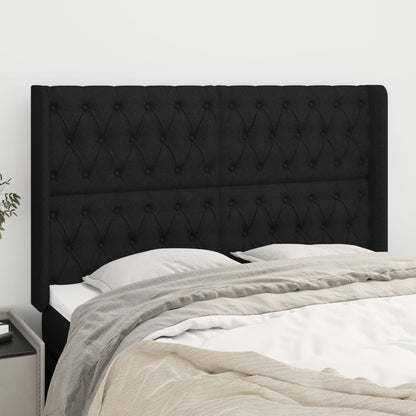 vidaXL Kopfteil mit Ohren Schwarz 147x16x118/128 cm Stoff