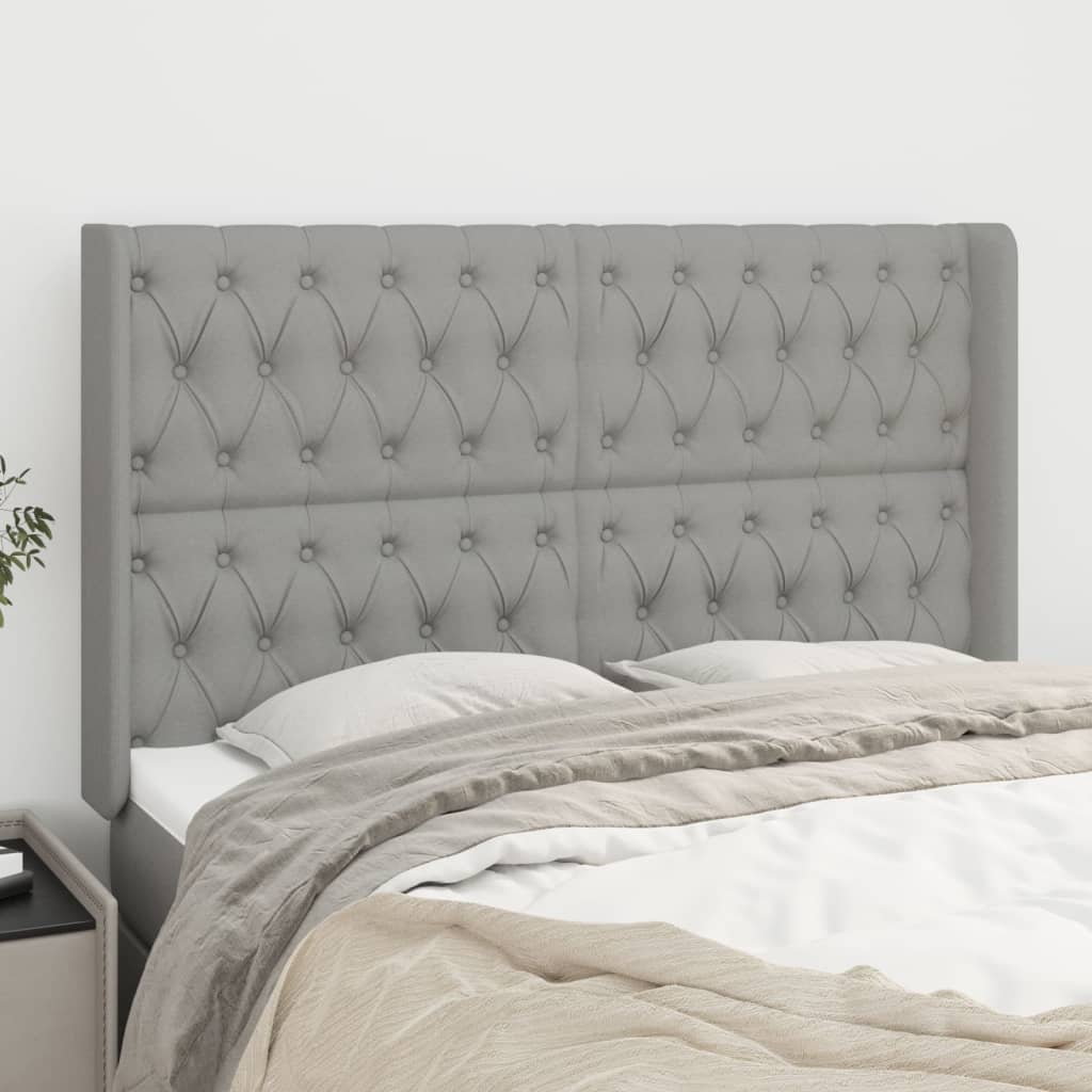 vidaXL Kopfteil mit Ohren Hellgrau 163x16x118/128 cm Stoff