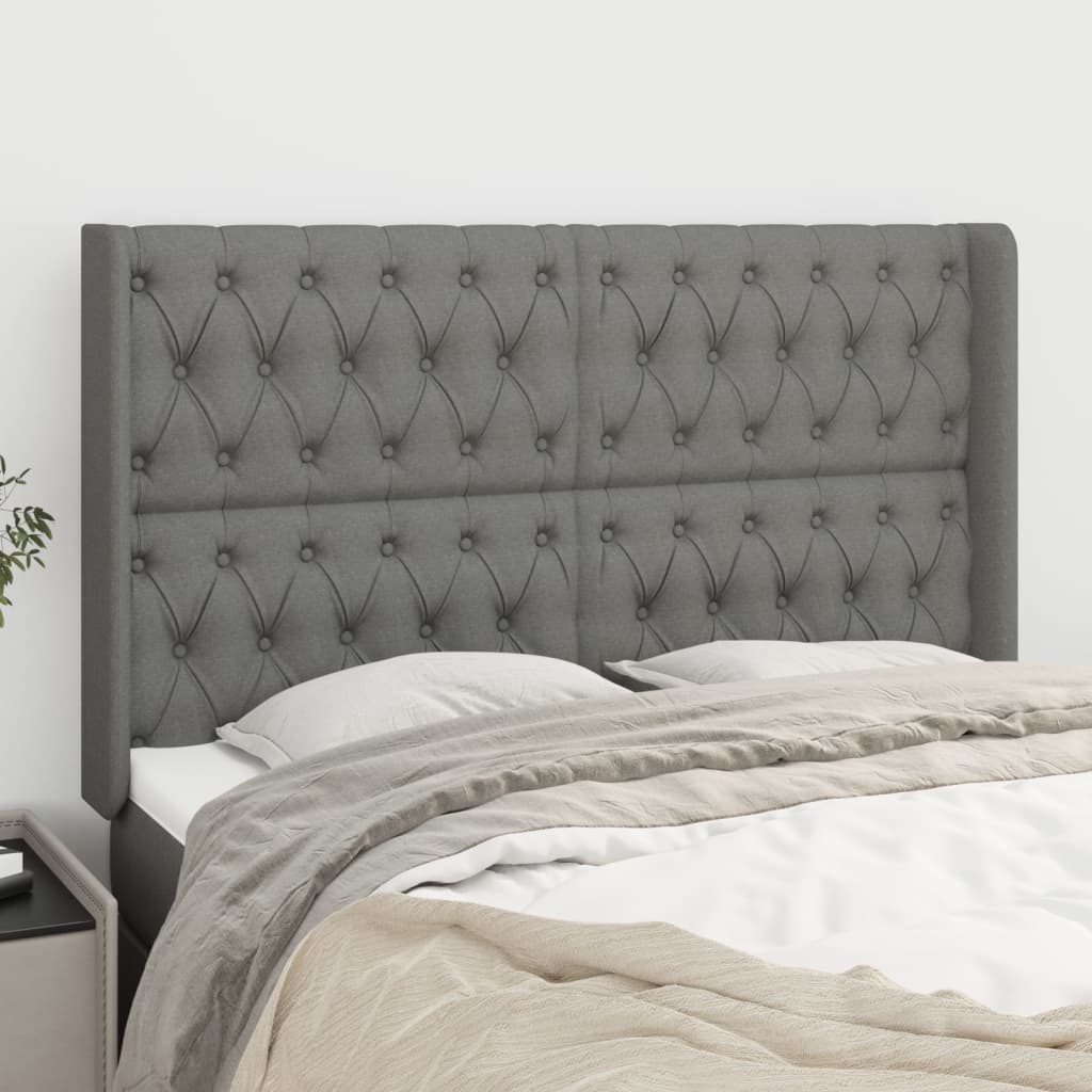 vidaXL Kopfteil mit Ohren Dunkelgrau 163x16x118/128 cm Stoff