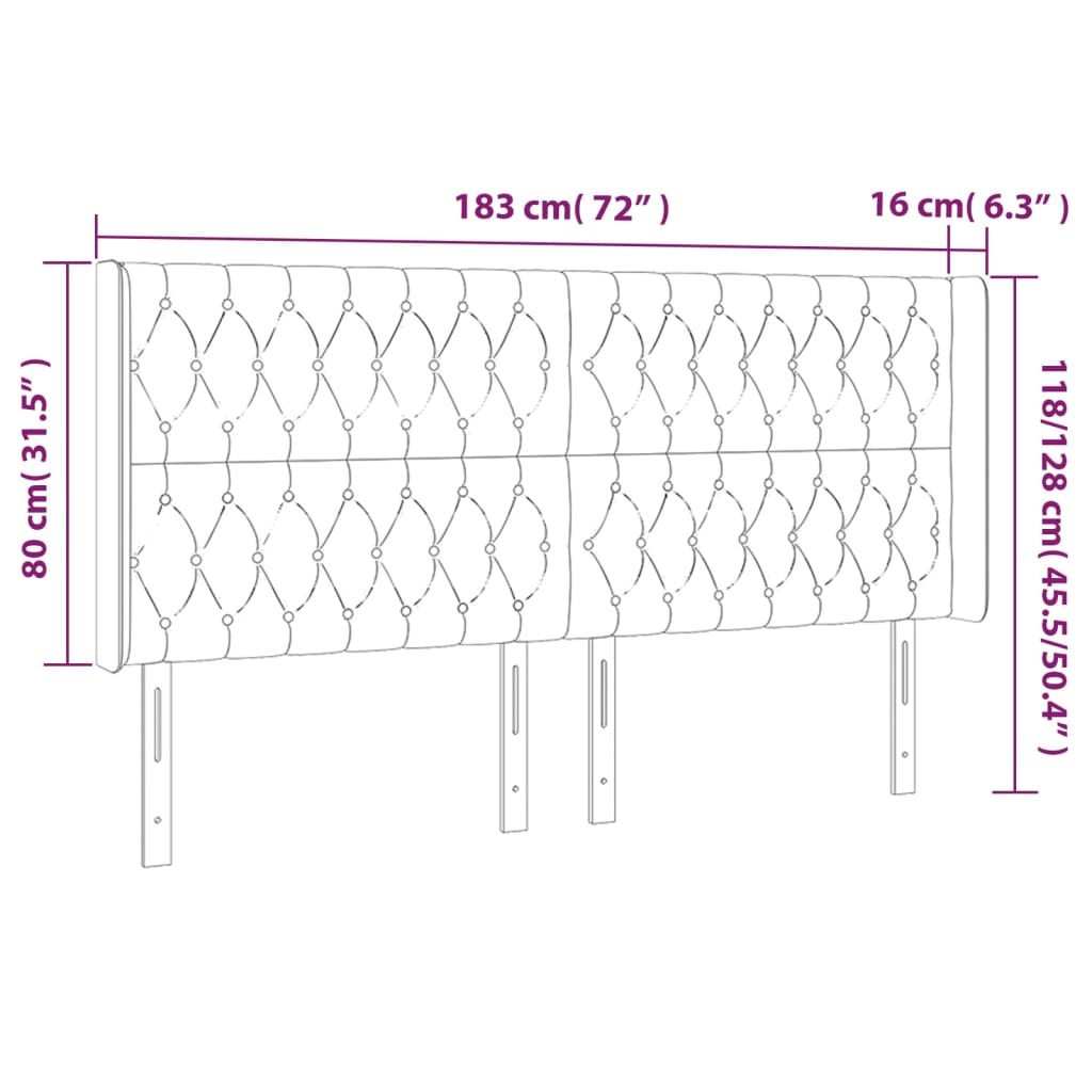 vidaXL Kopfteil mit Ohren Creme 183x16x118/128 cm Stoff