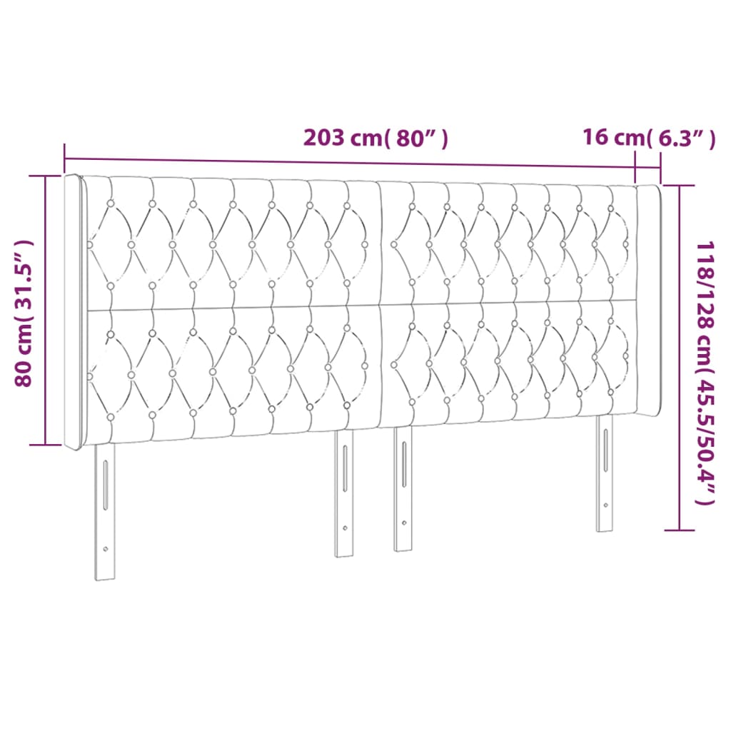 vidaXL Kopfteil mit Ohren Hellgrau 203x16x118/128 cm Stoff