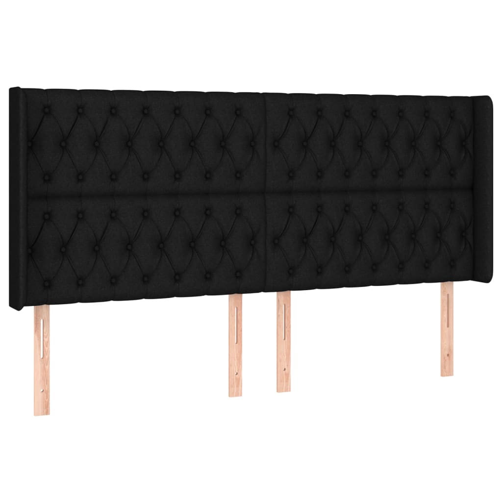 vidaXL Kopfteil mit Ohren Schwarz 203x16x118/128 cm Stoff
