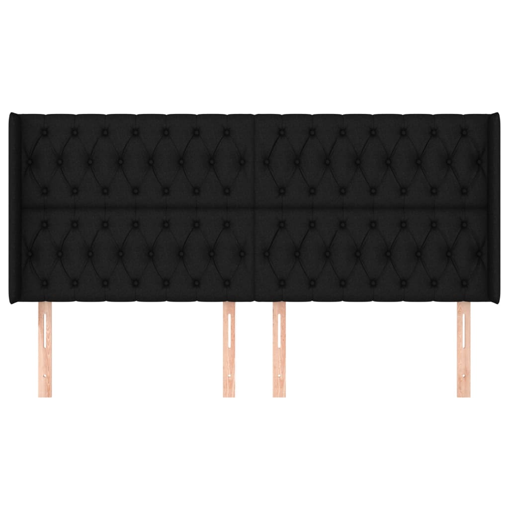vidaXL Kopfteil mit Ohren Schwarz 203x16x118/128 cm Stoff