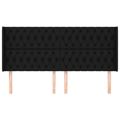 vidaXL Kopfteil mit Ohren Schwarz 203x16x118/128 cm Stoff
