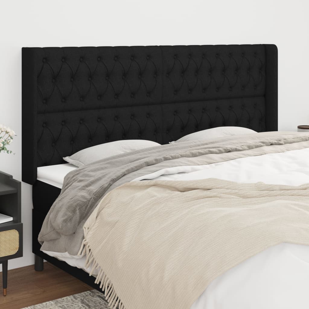 vidaXL Kopfteil mit Ohren Schwarz 203x16x118/128 cm Stoff