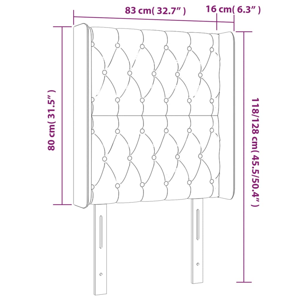 vidaXL Kopfteil mit Ohren Hellgrau 83x16x118/128 cm Samt