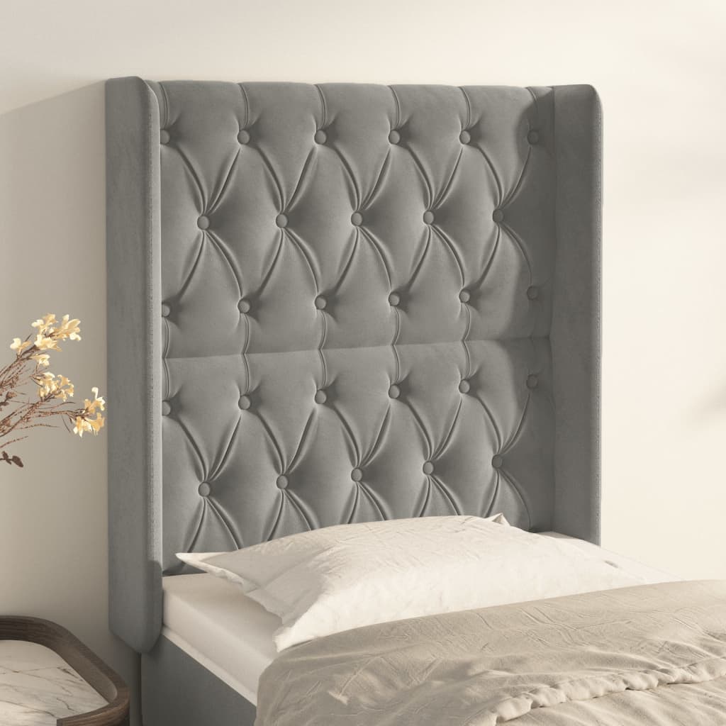 vidaXL Kopfteil mit Ohren Hellgrau 83x16x118/128 cm Samt