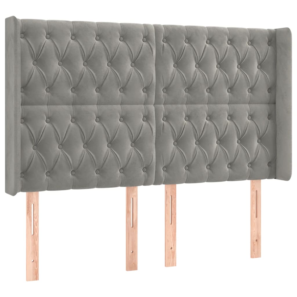 vidaXL Kopfteil mit Ohren Hellgrau 163x16x118/128 cm Samt
