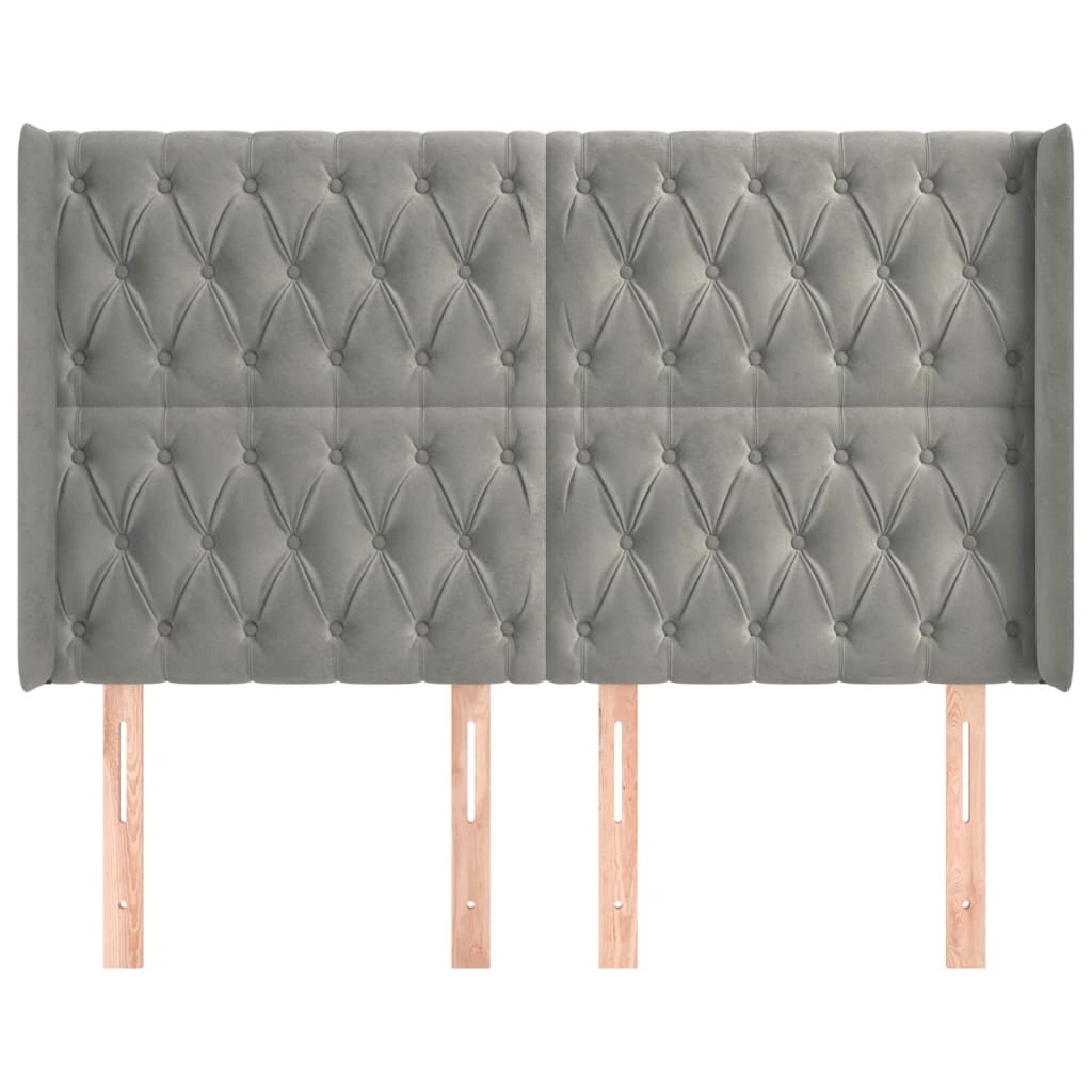vidaXL Kopfteil mit Ohren Hellgrau 163x16x118/128 cm Samt