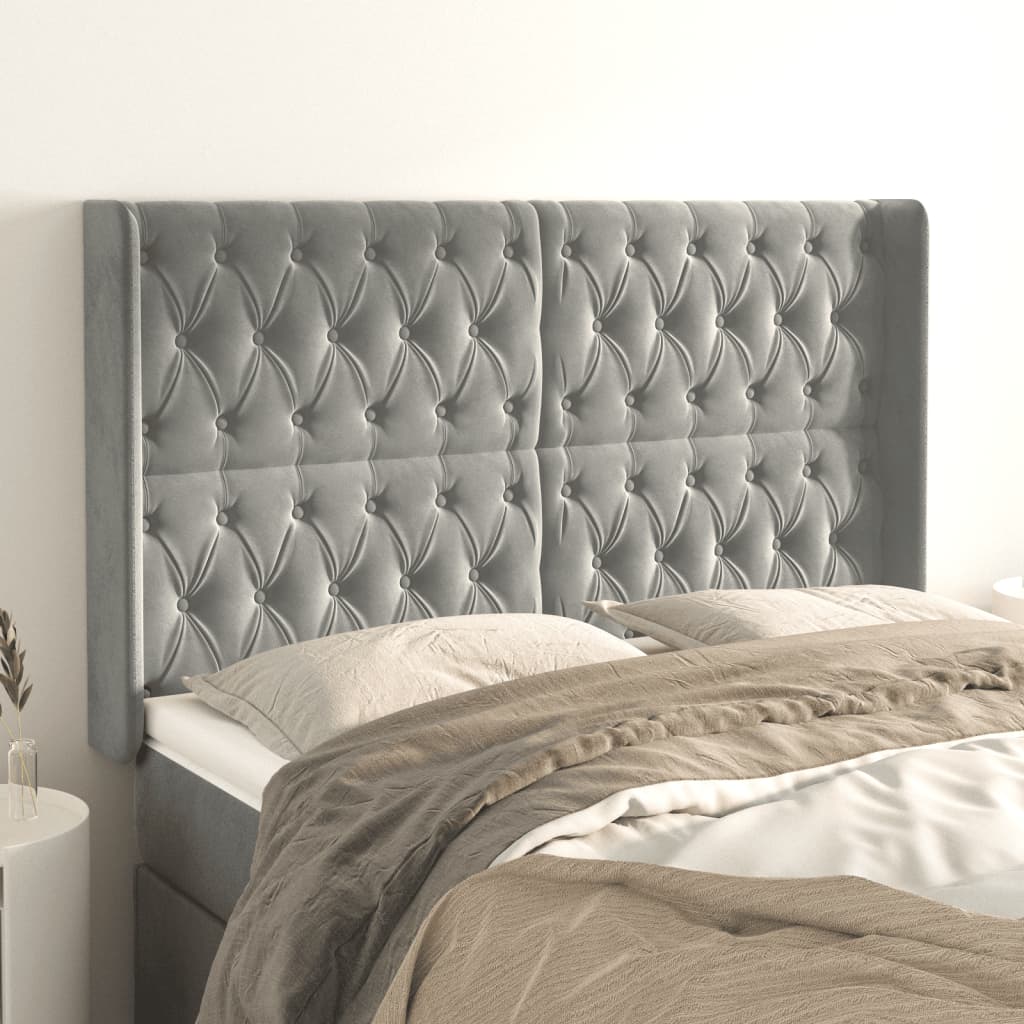 vidaXL Kopfteil mit Ohren Hellgrau 163x16x118/128 cm Samt