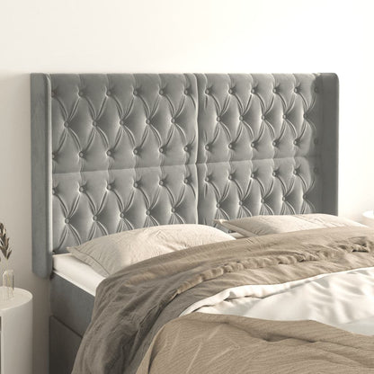 vidaXL Kopfteil mit Ohren Hellgrau 163x16x118/128 cm Samt