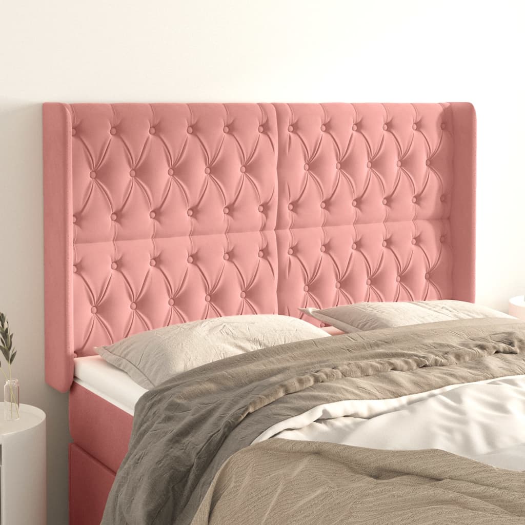 vidaXL Kopfteil mit Ohren Rosa 163x16x118/128 cm Samt