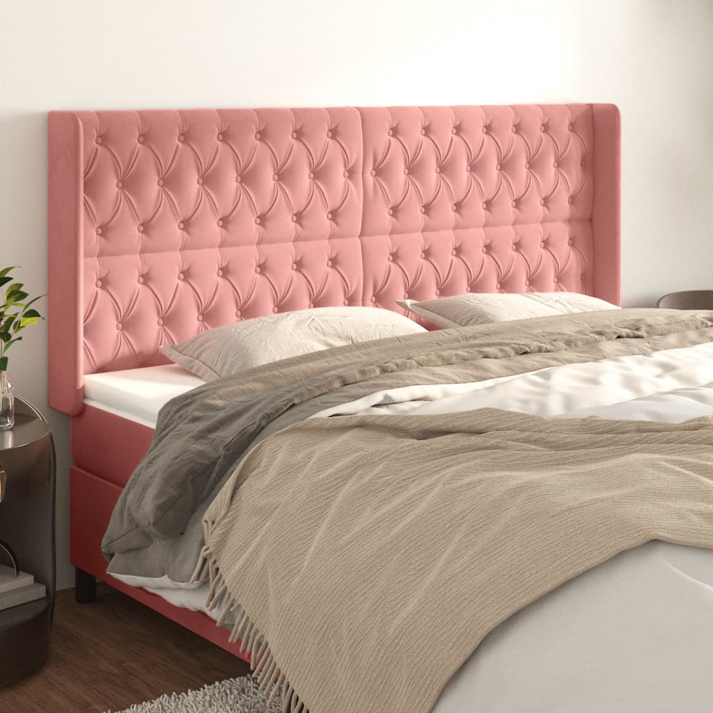 vidaXL Kopfteil mit Ohren Rosa 183x16x118/128 cm Samt