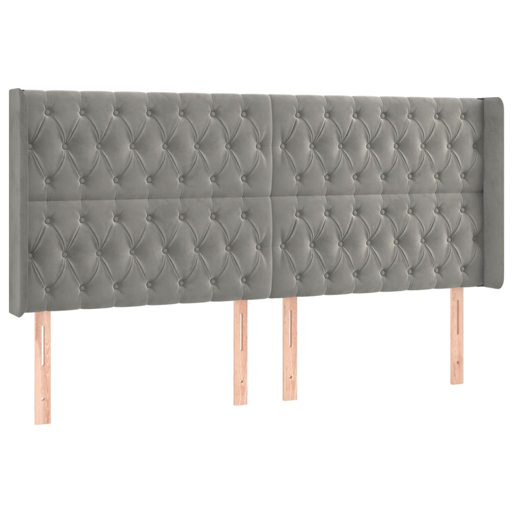 vidaXL Kopfteil mit Ohren Hellgrau 203x16x118/128 cm Samt