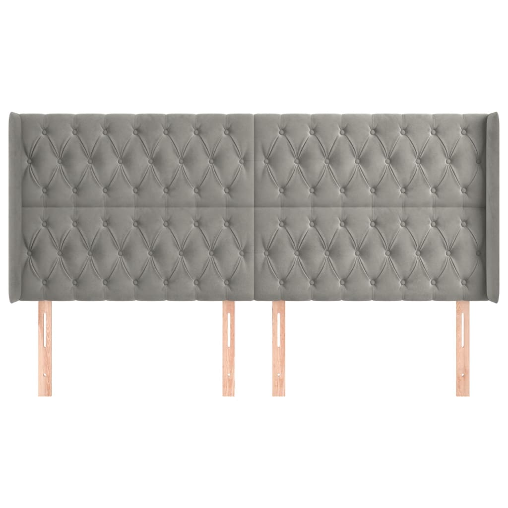 vidaXL Kopfteil mit Ohren Hellgrau 203x16x118/128 cm Samt