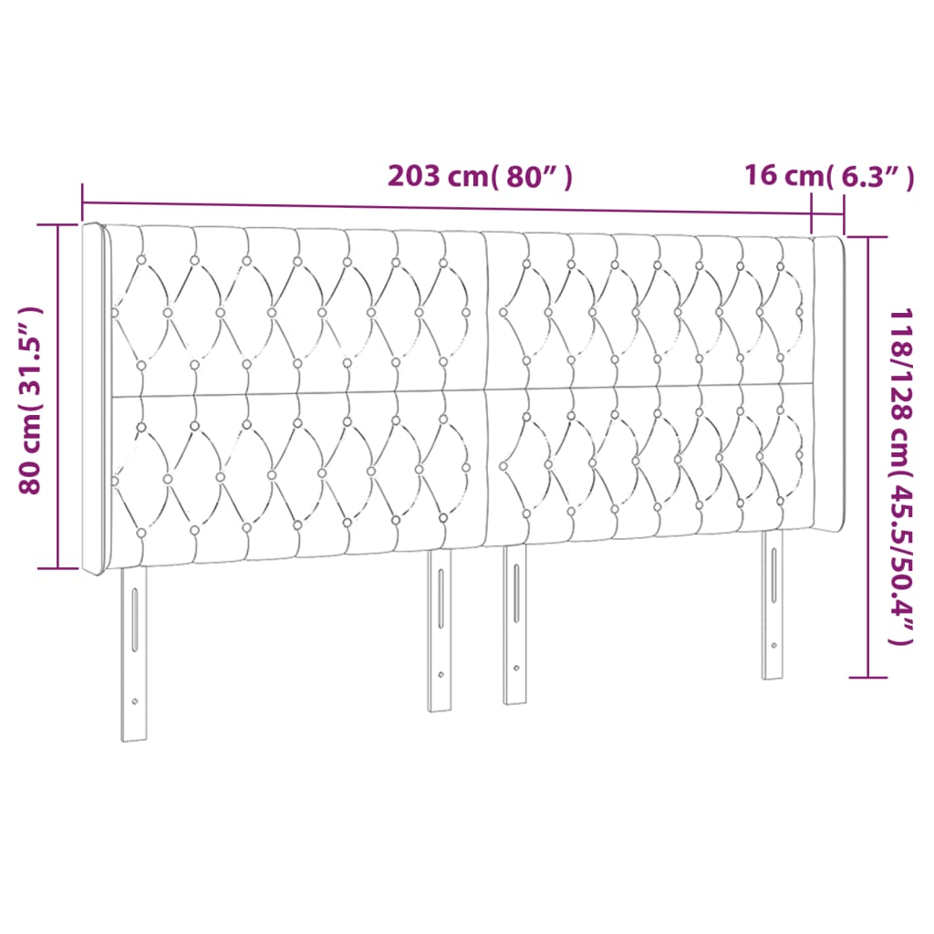 vidaXL Kopfteil mit Ohren Hellgrau 203x16x118/128 cm Samt