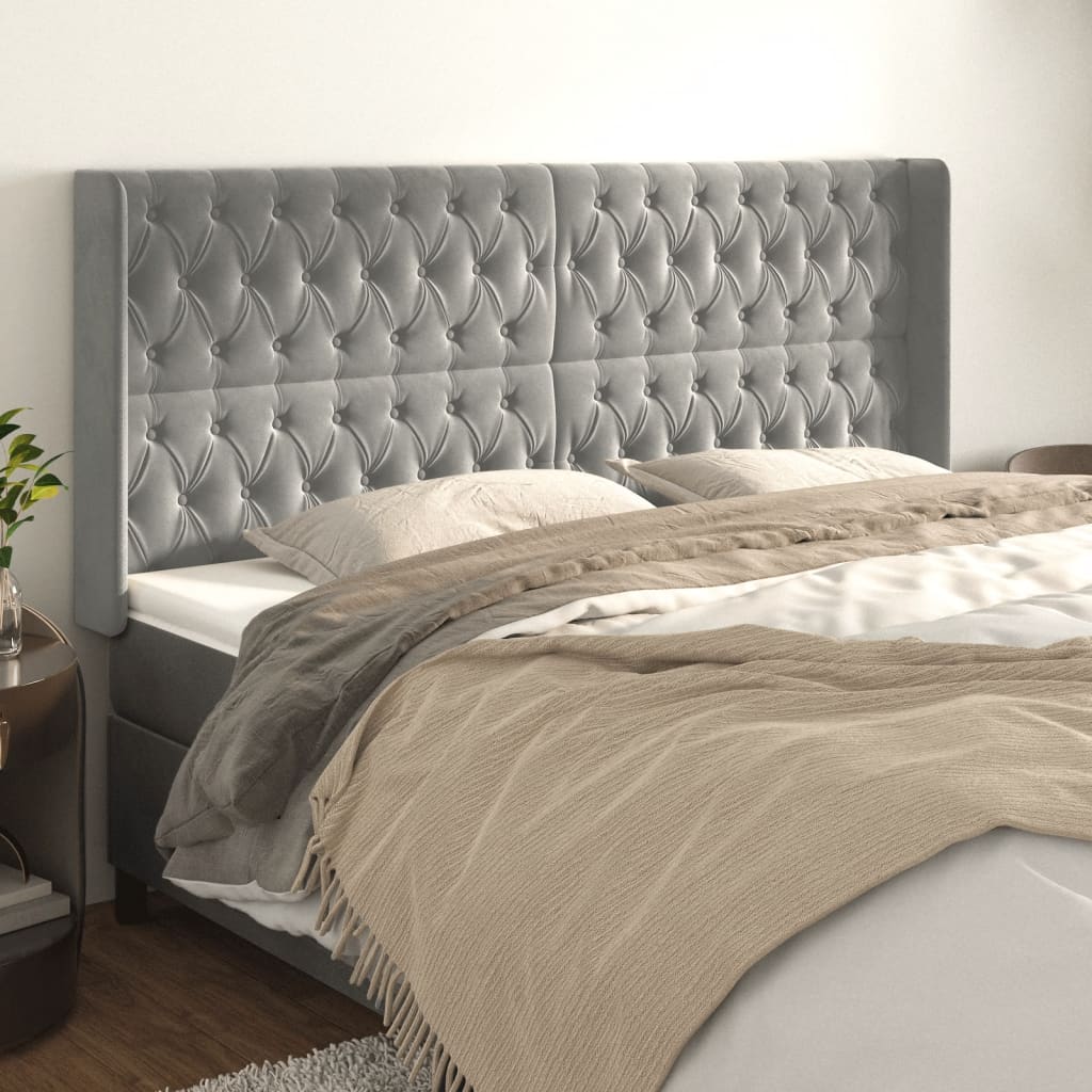 vidaXL Kopfteil mit Ohren Hellgrau 203x16x118/128 cm Samt