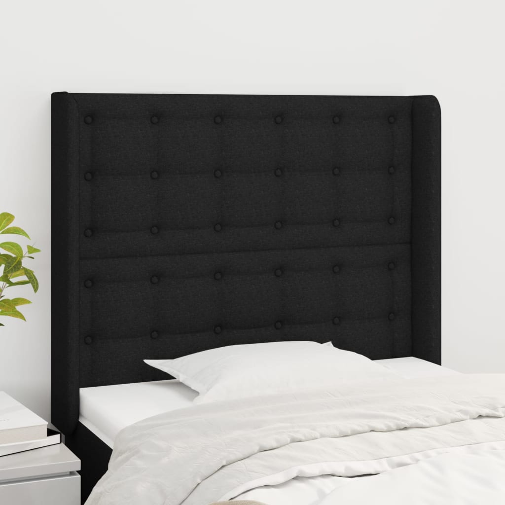 vidaXL Kopfteil mit Ohren Schwarz 83x16x118/128 cm Stoff