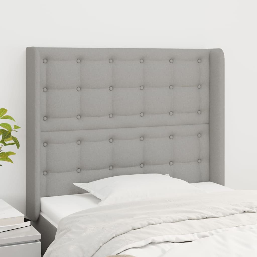 vidaXL Kopfteil mit Ohren Hellgrau 93x16x118/128 cm Stoff