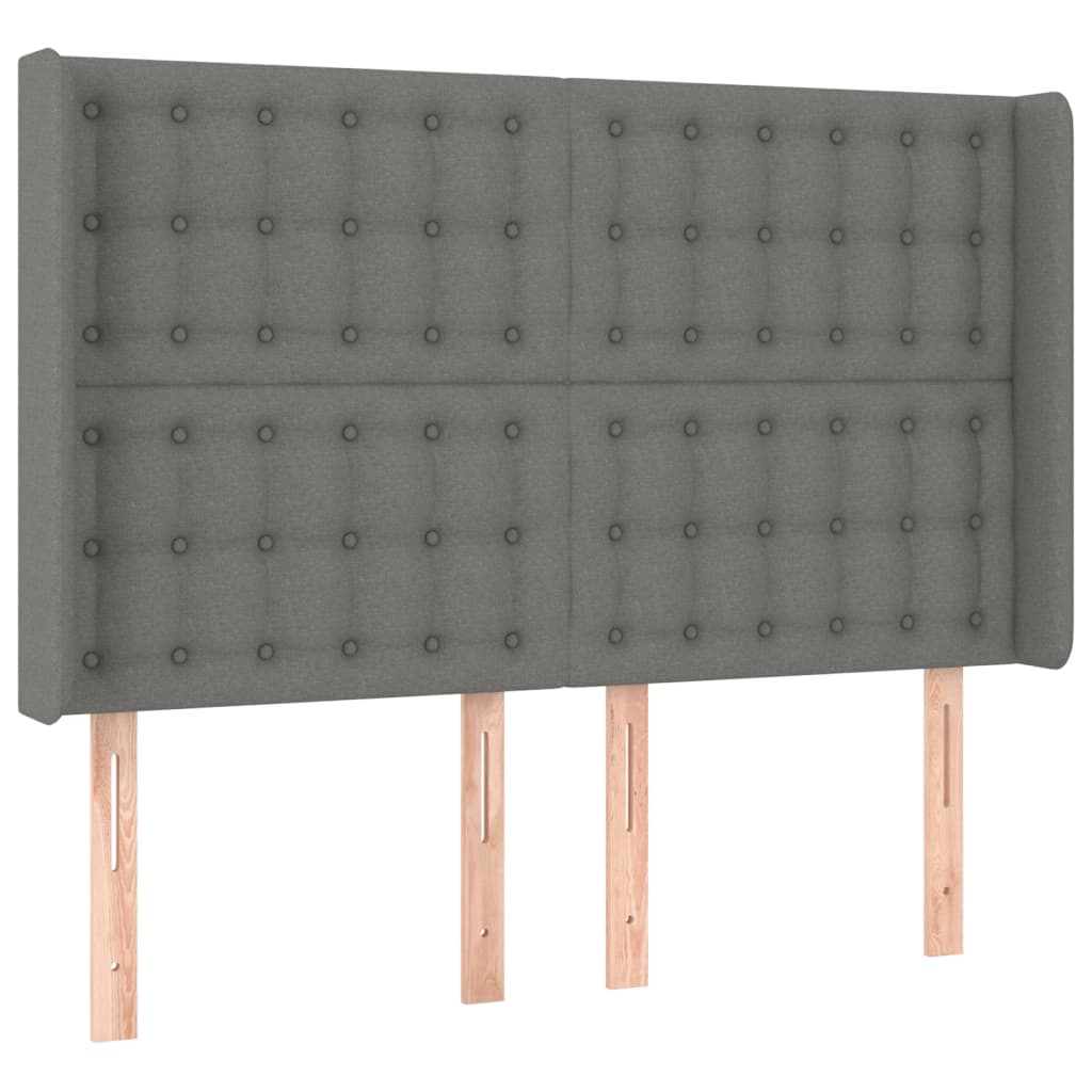vidaXL Kopfteil mit Ohren Dunkelgrau 147x16x118/128 cm Stoff
