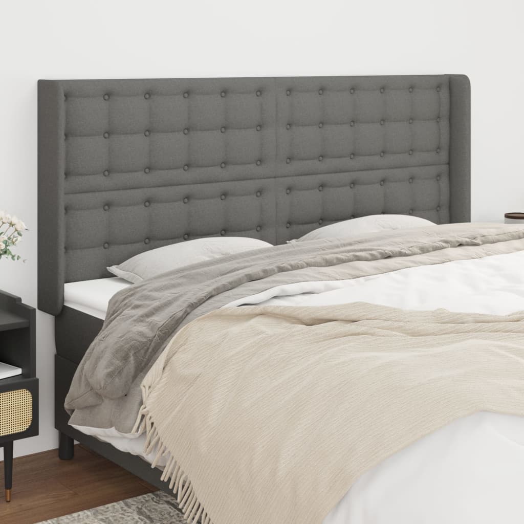 vidaXL Kopfteil mit Ohren Dunkelgrau 163x16x118/128 cm Stoff