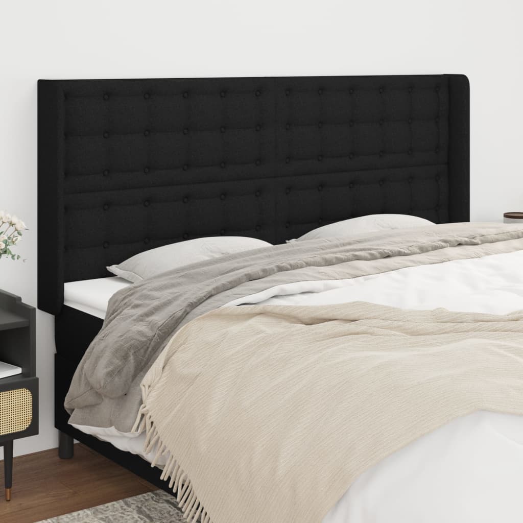 vidaXL Kopfteil mit Ohren Schwarz 163x16x118/128 cm Stoff