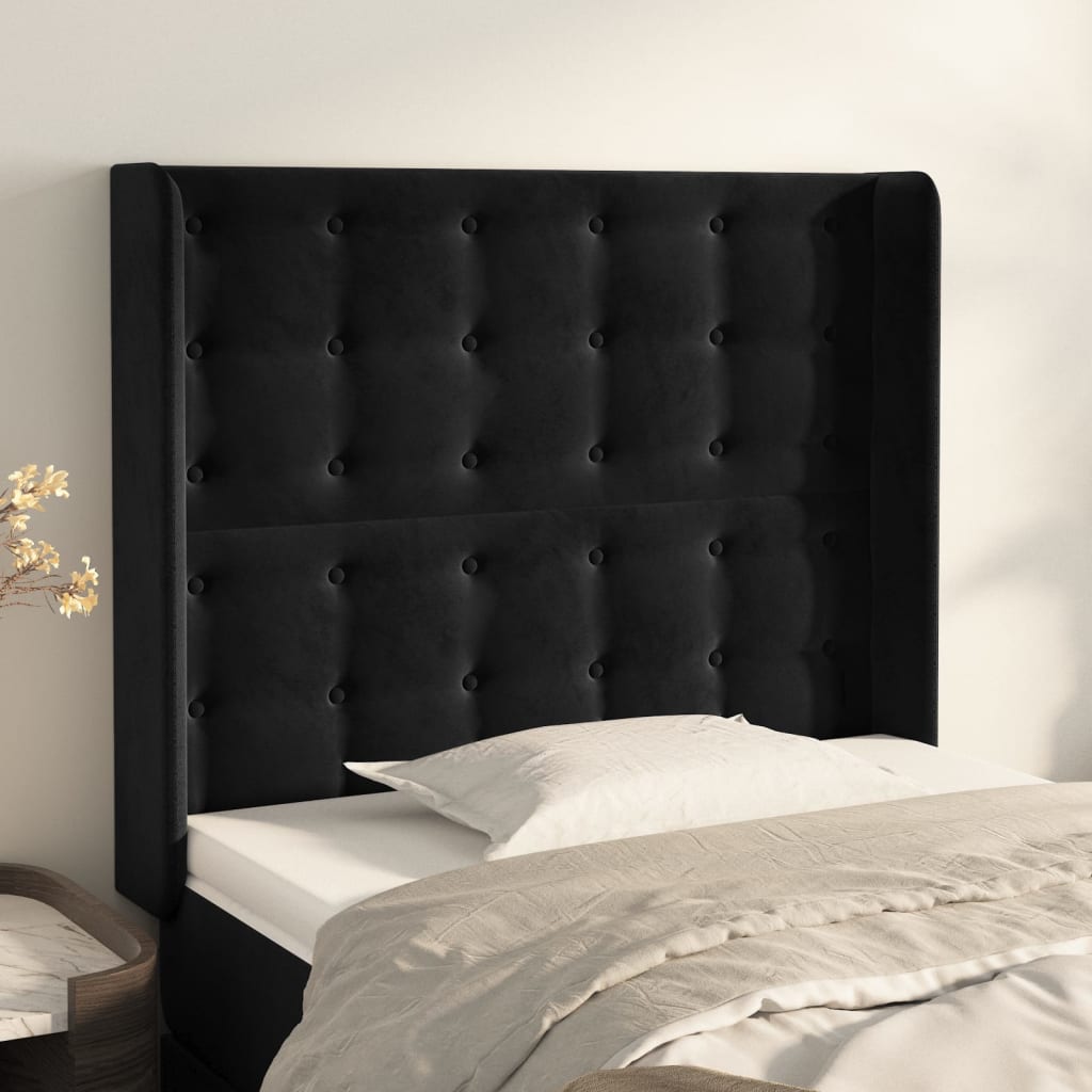 vidaXL Kopfteil mit Ohren Schwarz 83x16x118/128 cm Samt