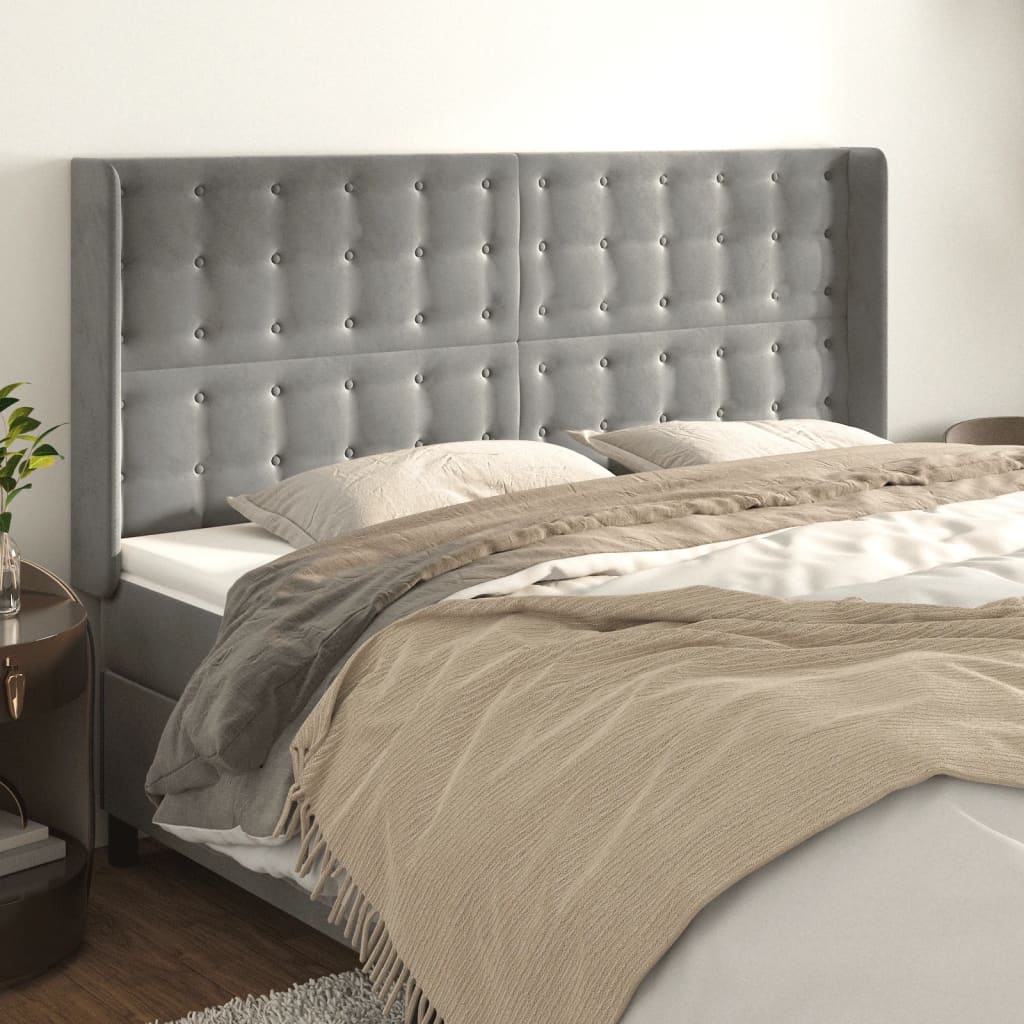 vidaXL Kopfteil mit Ohren Hellgrau 163x16x118/128 cm Samt
