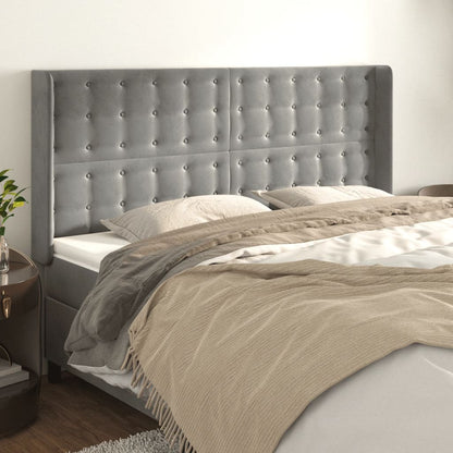 vidaXL Kopfteil mit Ohren Hellgrau 163x16x118/128 cm Samt