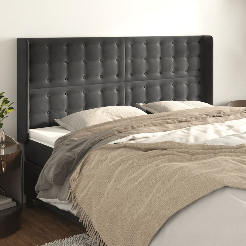 vidaXL Kopfteil mit Ohren Dunkelgrau 203x16x118/128 cm Samt