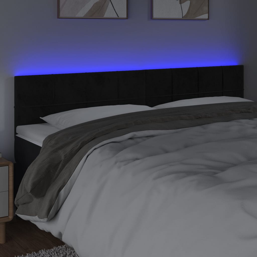 vidaXL Tête de lit à LED Velours Noir 200x5x78/88 cm