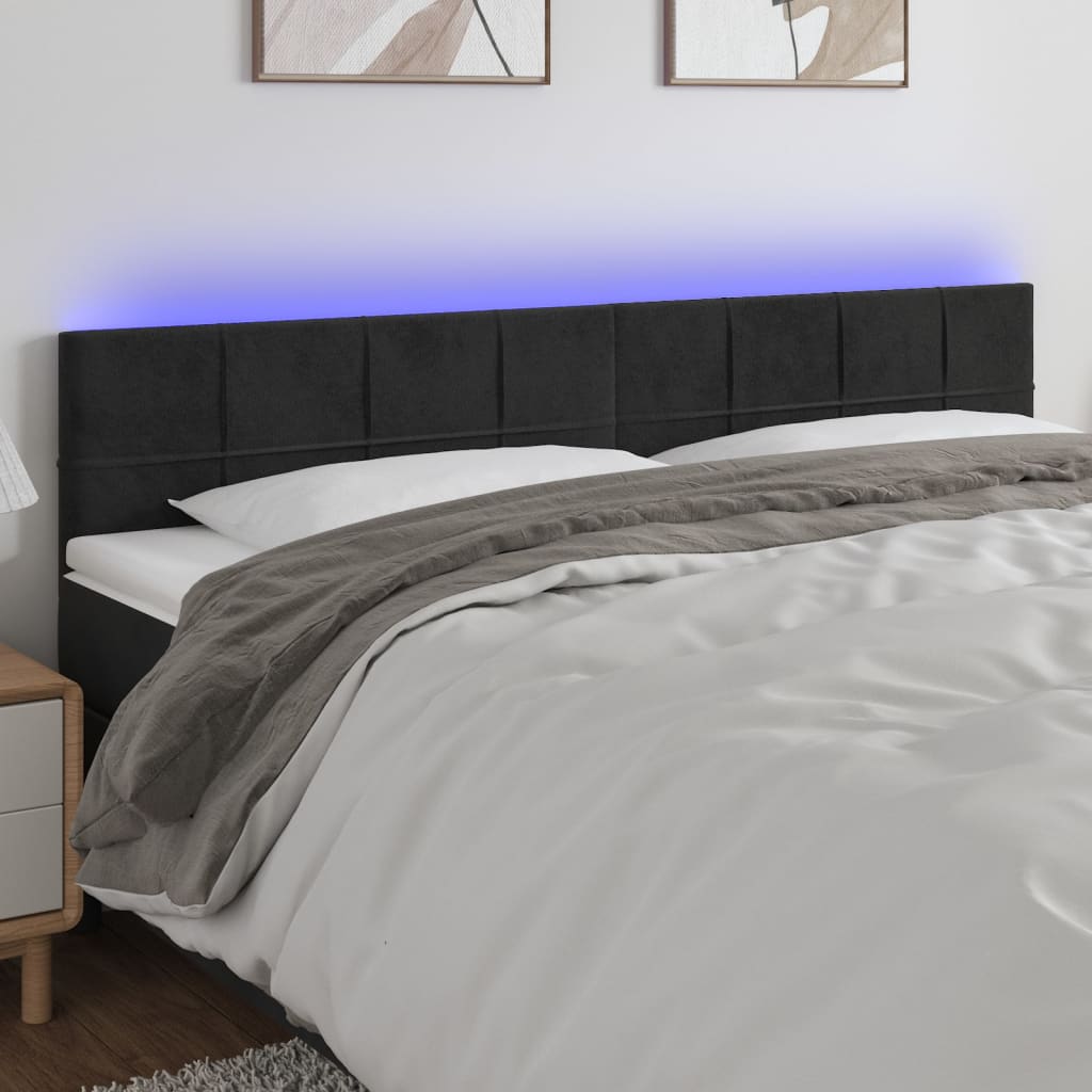 vidaXL Tête de lit à LED Velours Noir 200x5x78/88 cm