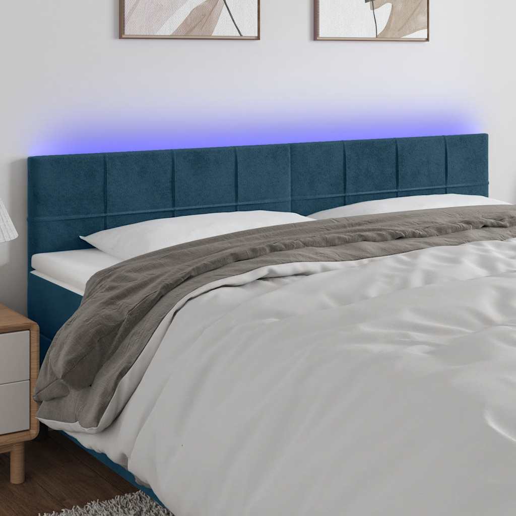vidaXL Tête de lit à LED Bleu foncé 200x5x78/88 cm Velours