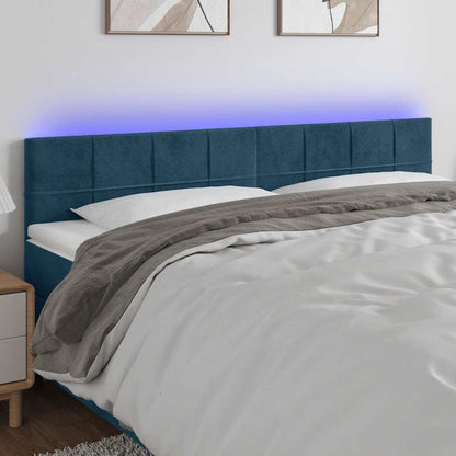 vidaXL Tête de lit à LED Bleu foncé 200x5x78/88 cm Velours