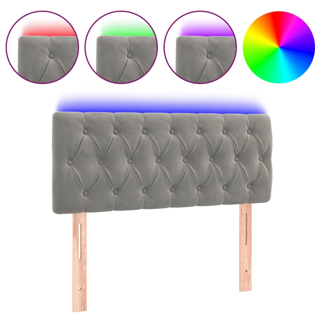 vidaXL LED Kopfteil Hellgrau 100x7x78/88 cm Samt