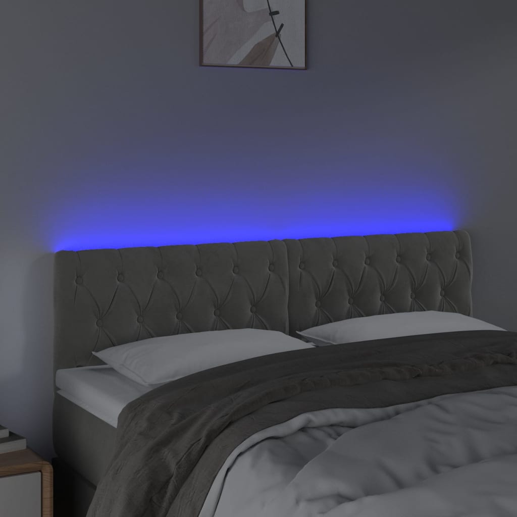 vidaXL LED Kopfteil Hellgrau 144x7x78/88 cm Samt