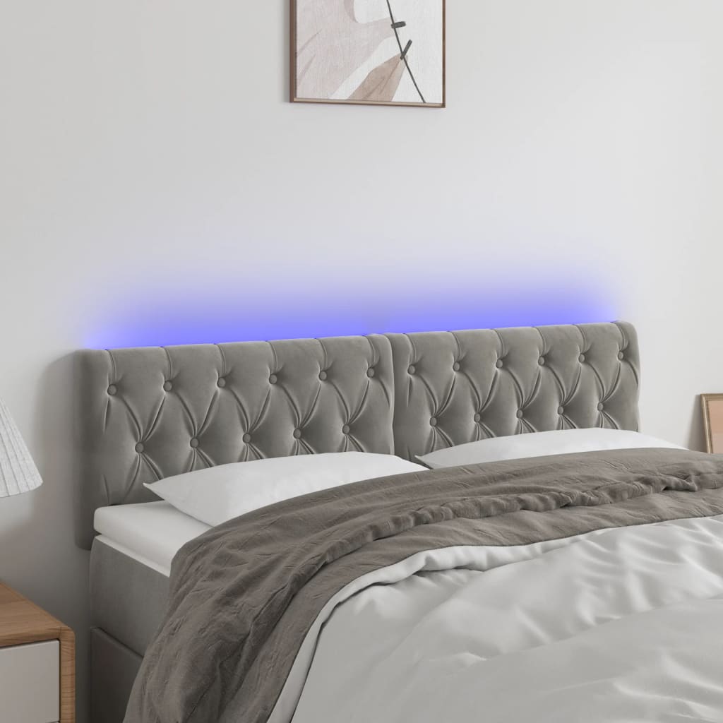 vidaXL LED Kopfteil Hellgrau 144x7x78/88 cm Samt