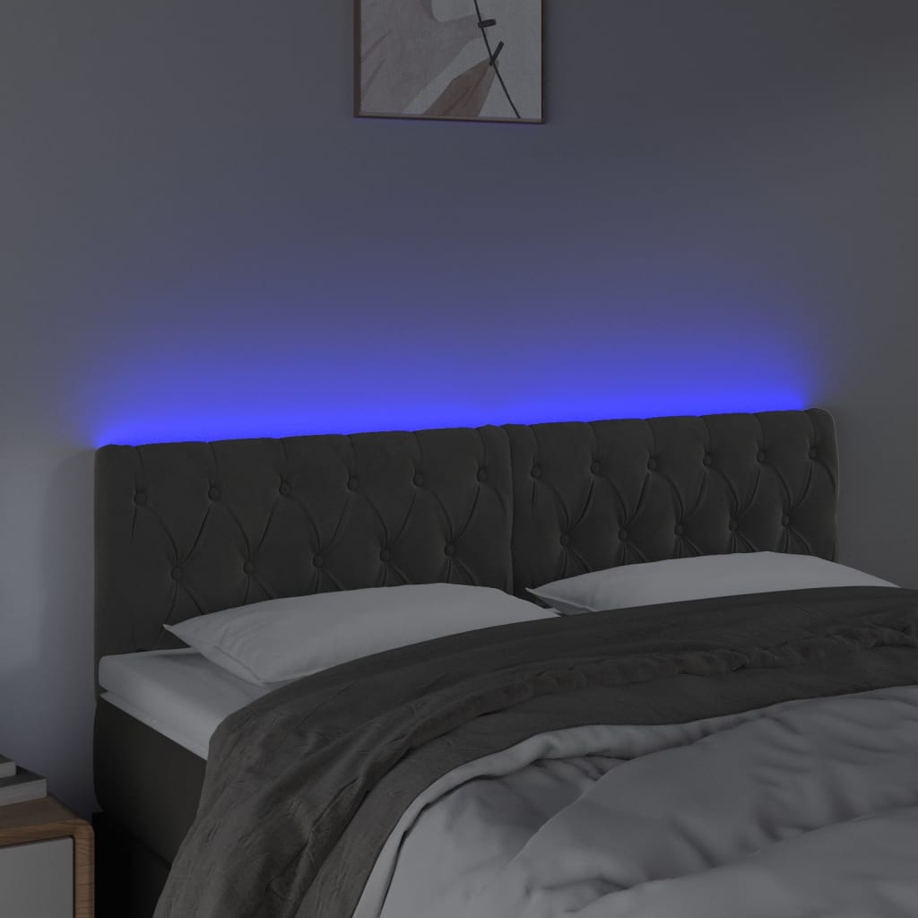 vidaXL LED Kopfteil Dunkelgrau 144x7x78/88 cm Samt