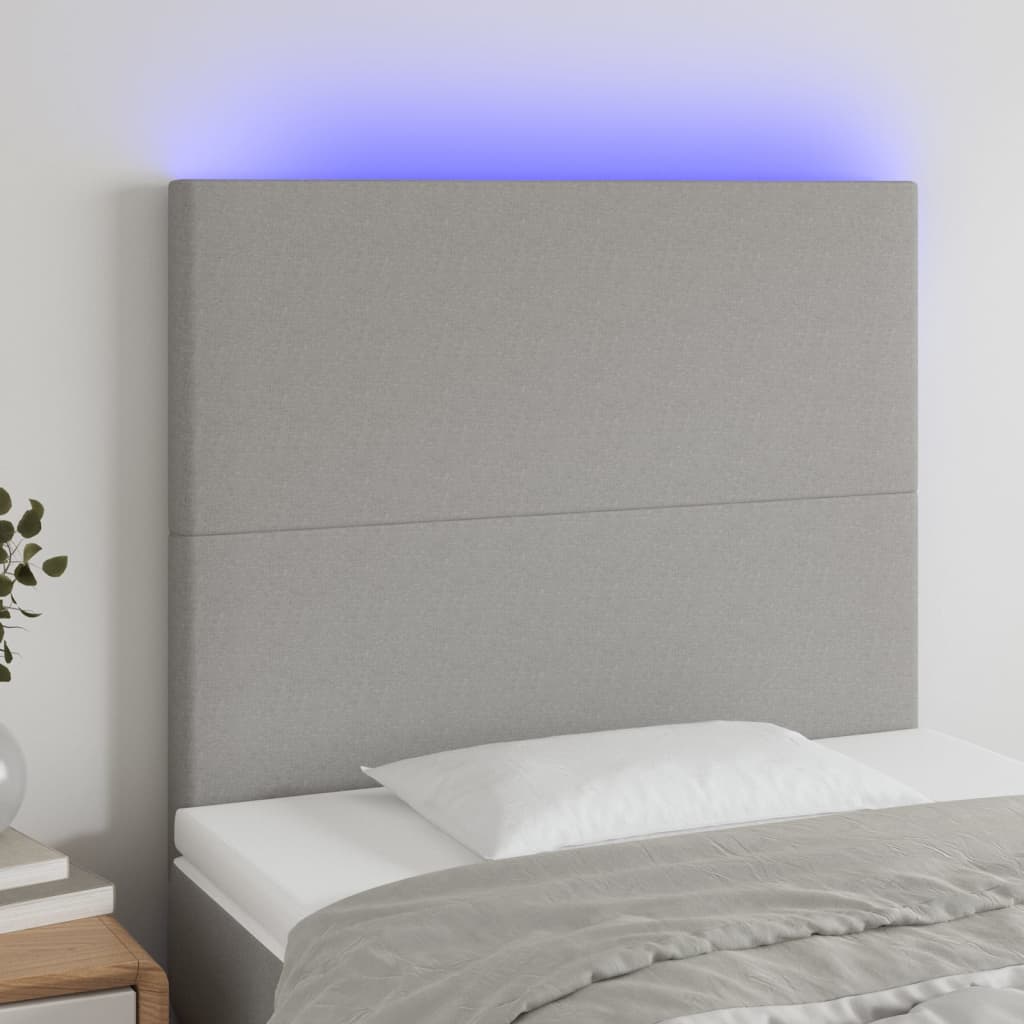 vidaXL LED Kopfteil Hellgrau 100x5x118/128 cm Stoff