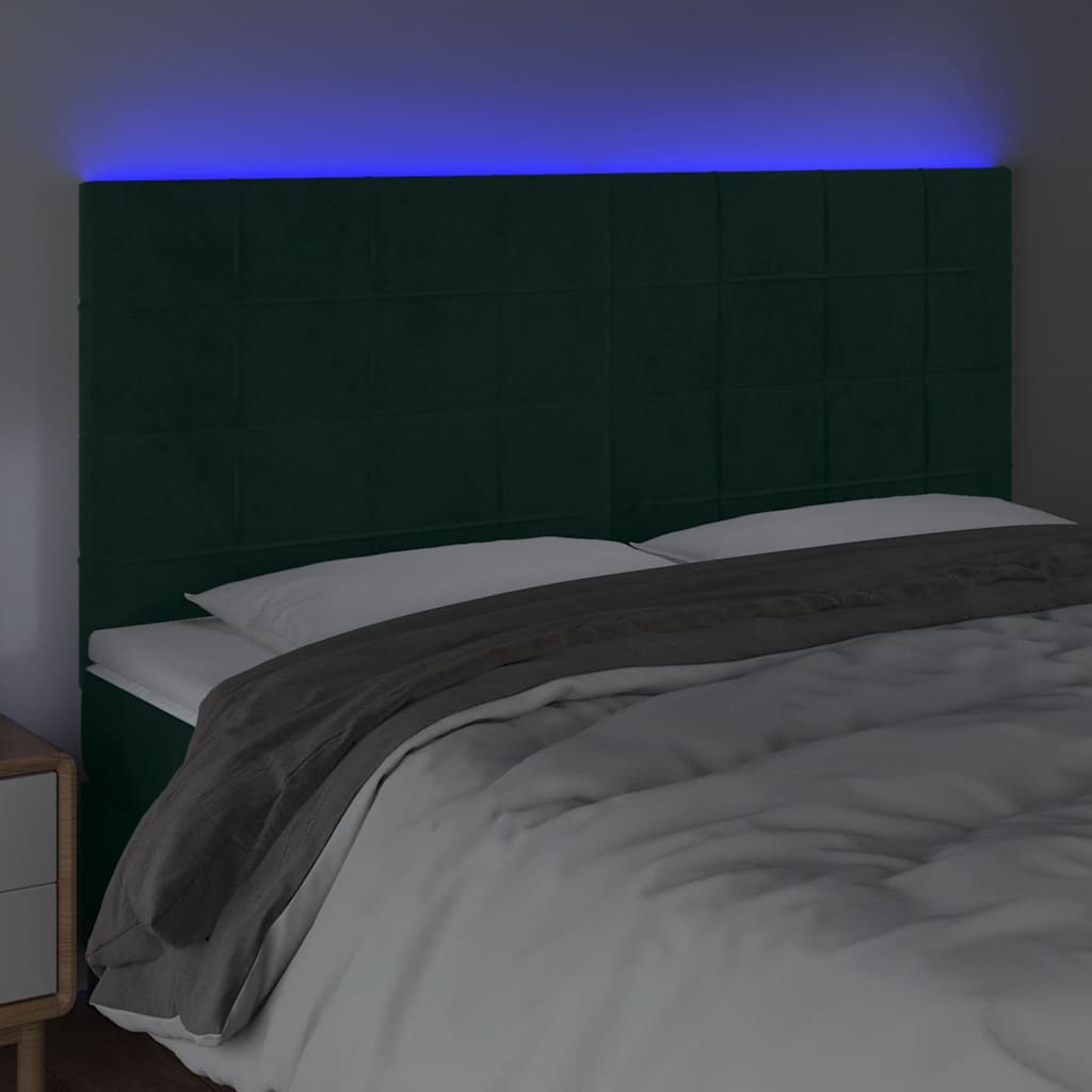 vidaXL LED Kopfteil Dunkelgrün 200x5x118/128 cm Samt