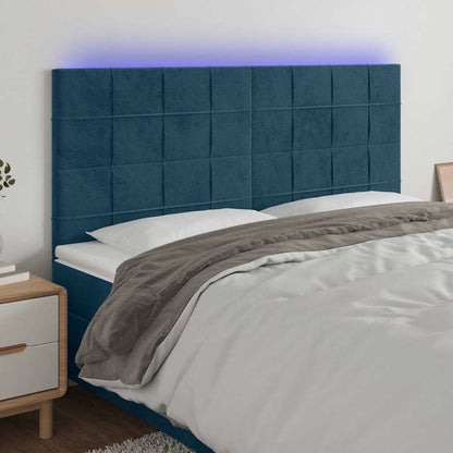 vidaXL Tête de lit à LED Bleu foncé 200x5x118/128 cm Velours