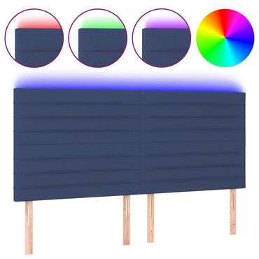 vidaXL LED Kopfteil Blau 200x5x118/128 cm Stoff
