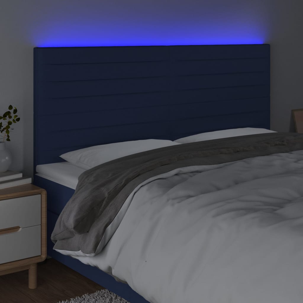 vidaXL LED Kopfteil Blau 200x5x118/128 cm Stoff
