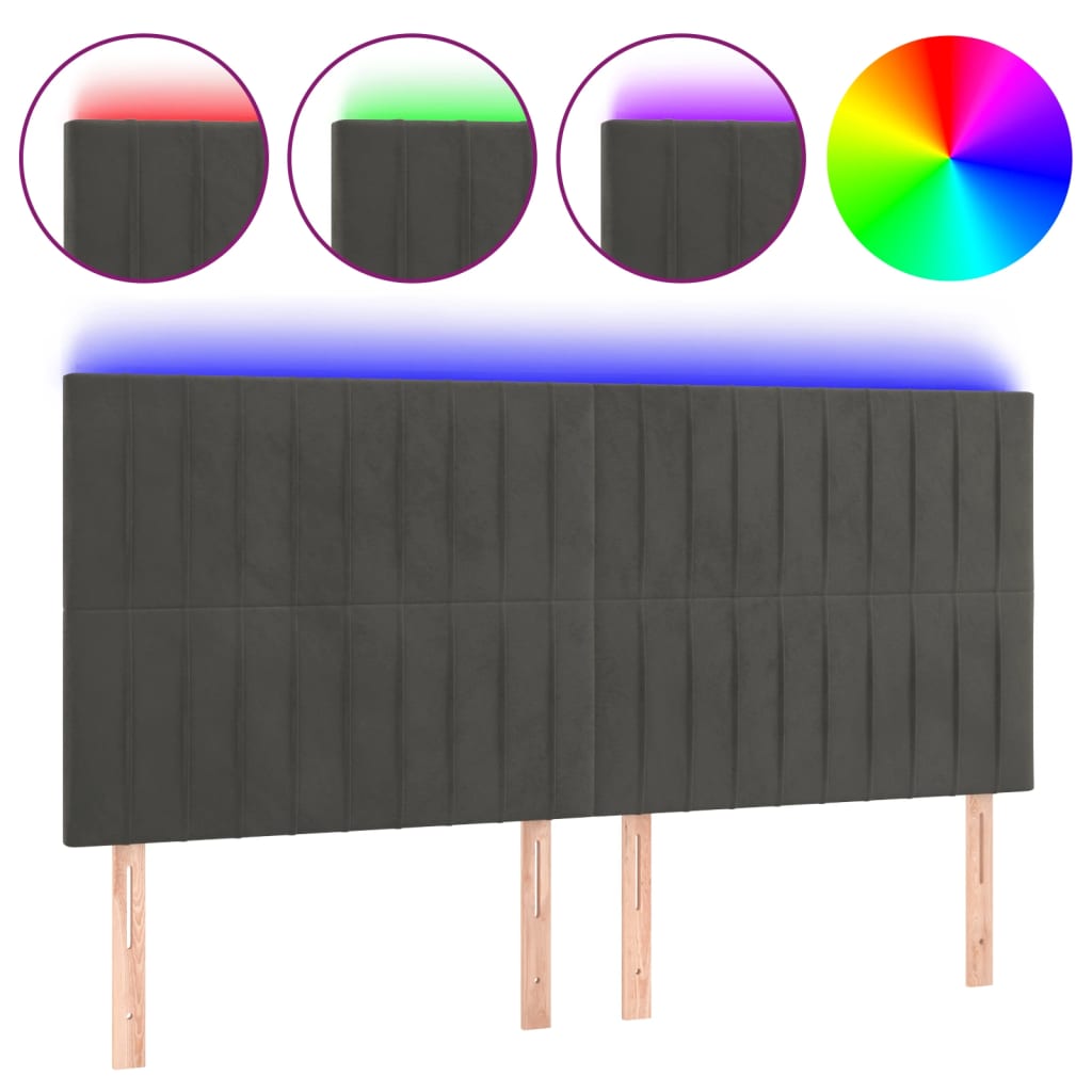 vidaXL LED Kopfteil Dunkelgrau 200x5x118/128 cm Samt