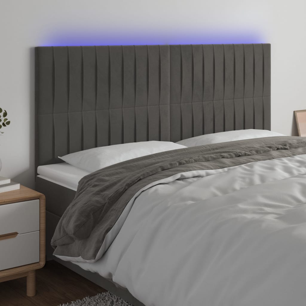 vidaXL LED Kopfteil Dunkelgrau 200x5x118/128 cm Samt