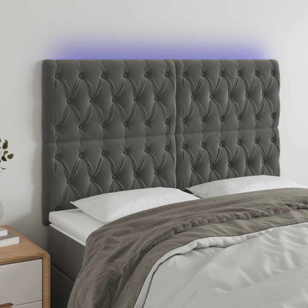vidaXL LED Kopfteil Dunkelgrau 144x7x118/128 cm Samt