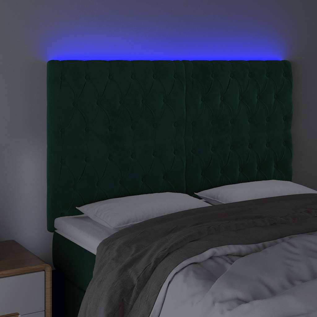 vidaXL LED Kopfteil Dunkelgrün 144x7x118/128 cm Samt